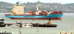 ID 467 JOSEPHINE MAERSK (2002/30166grt/IMO 9215191) arriving in Auckland, New Zealand, passes Victoria Wharf, Devonport.